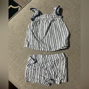 Striped tank top and shorts.